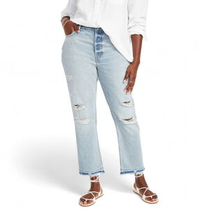 Old Navy Women's Button Fly Released Hem High Waist Slouchy Straight Jeans Sz 8